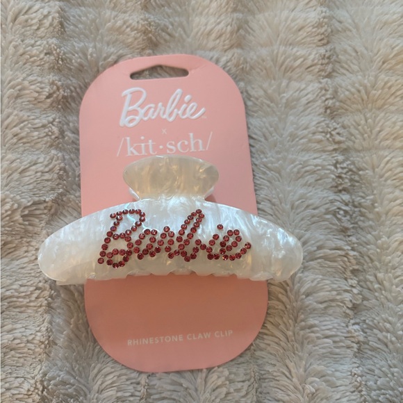 Kitsch x Barbie Pearl White Hair Clip w Pink/Magenta Rhinestones - Picture 3 of 4